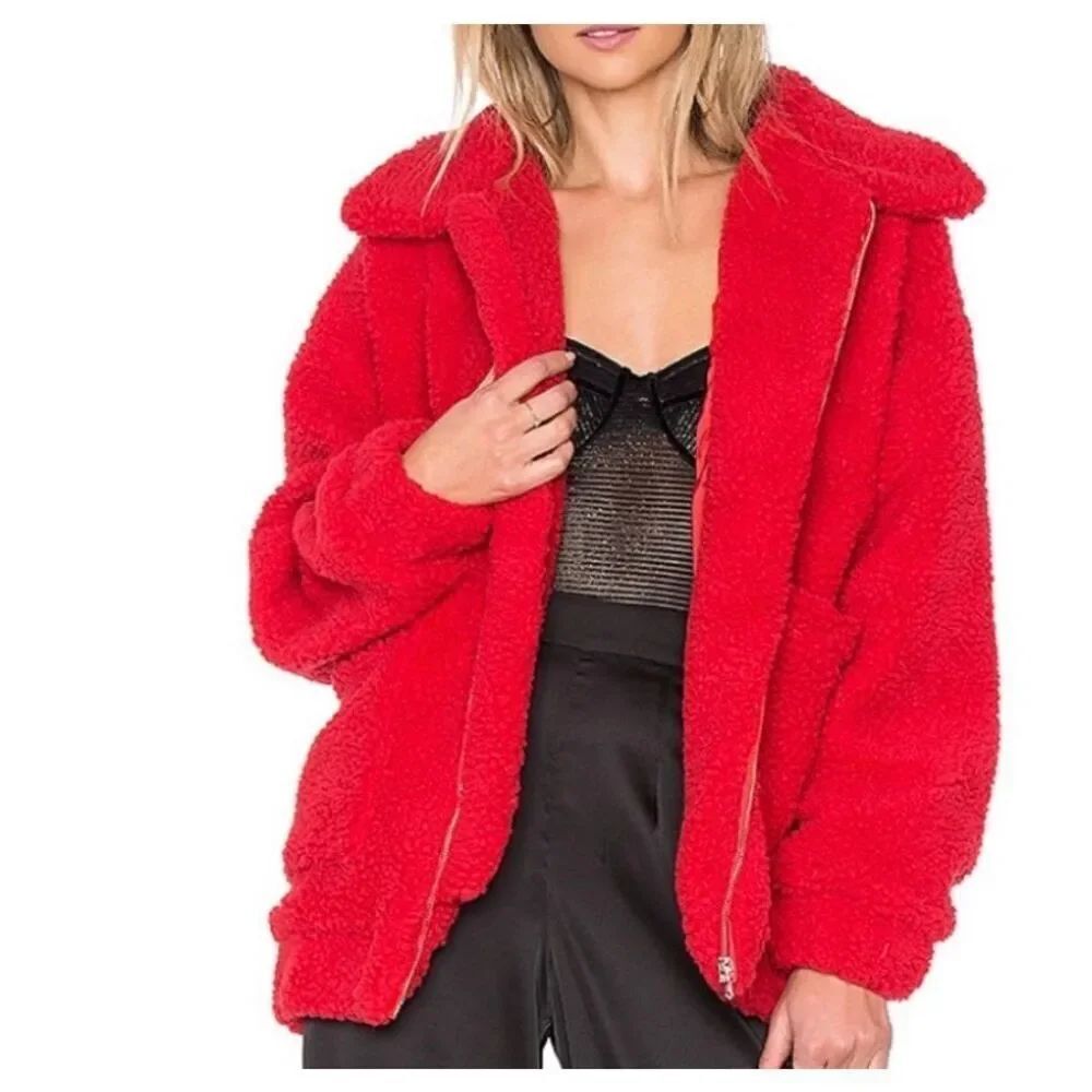 I.AM.GIA. Teddy Oversized Coat | Red in XS
